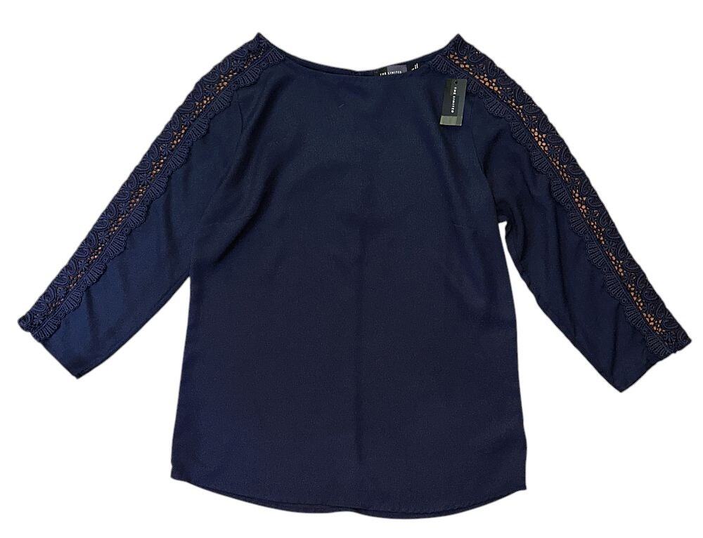NWT The Limited Crochet Lace Cut Out 3/4 Quarter Sleeve Blue Blouse Top Size XS